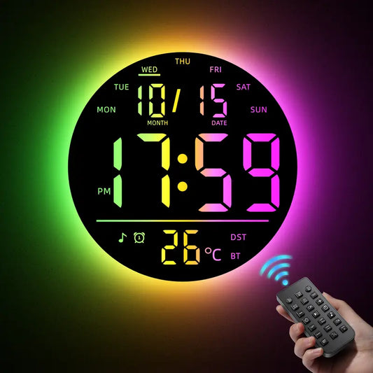 10' RGB Smart Wall Clock Futuristic LED Digital Clock with Music Sync & Ambient Lights