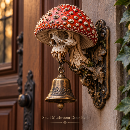 Skullcap Guardian Gothic Mushroom Skull Door Bell with Vintage Bronze Chime