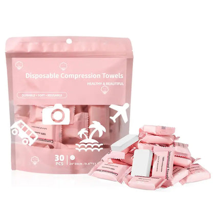 30-Pack Disposable Compressed Towels Soft, Absorbent & Travel-Friendly
