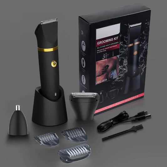 3-In-1 Men's Body Groomer Waterproof Groin, Body & Nose Hair Trimmer