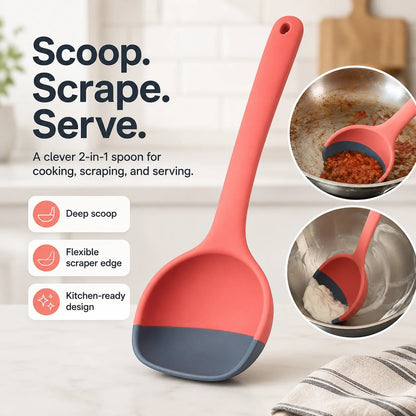 2-in-1 Silicone Scoop & Scraper Spoon Multi-Purpose Cooking & Serving Utensil