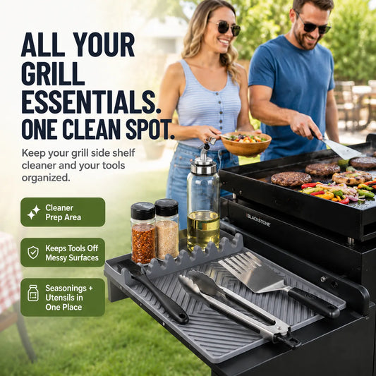 16.5" 11" Silicone Grill Side Shelf Mat Heat-Resistant, Non-Slip & Dishwasher Safe BBQ Organizer