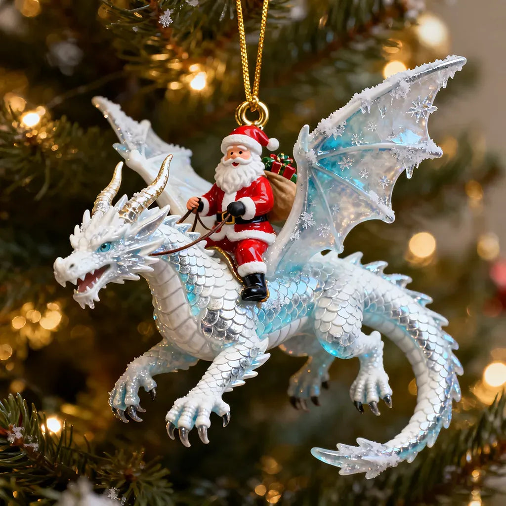 Santa Riding Dragon Christmas Ornaments 6-Piece Fantasy Collectible Set