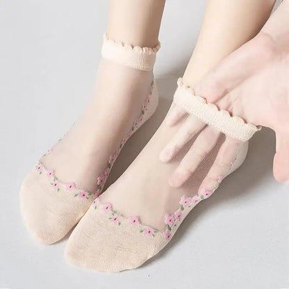 7 Pairs Womens Sheer Floral Mesh Ankle Socks Thin Transparent Ruffle Socks for Summer