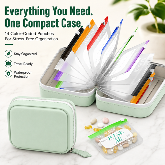 14-Pouch Travel Pill Organizer Waterproof Medicine & Vitamin Case