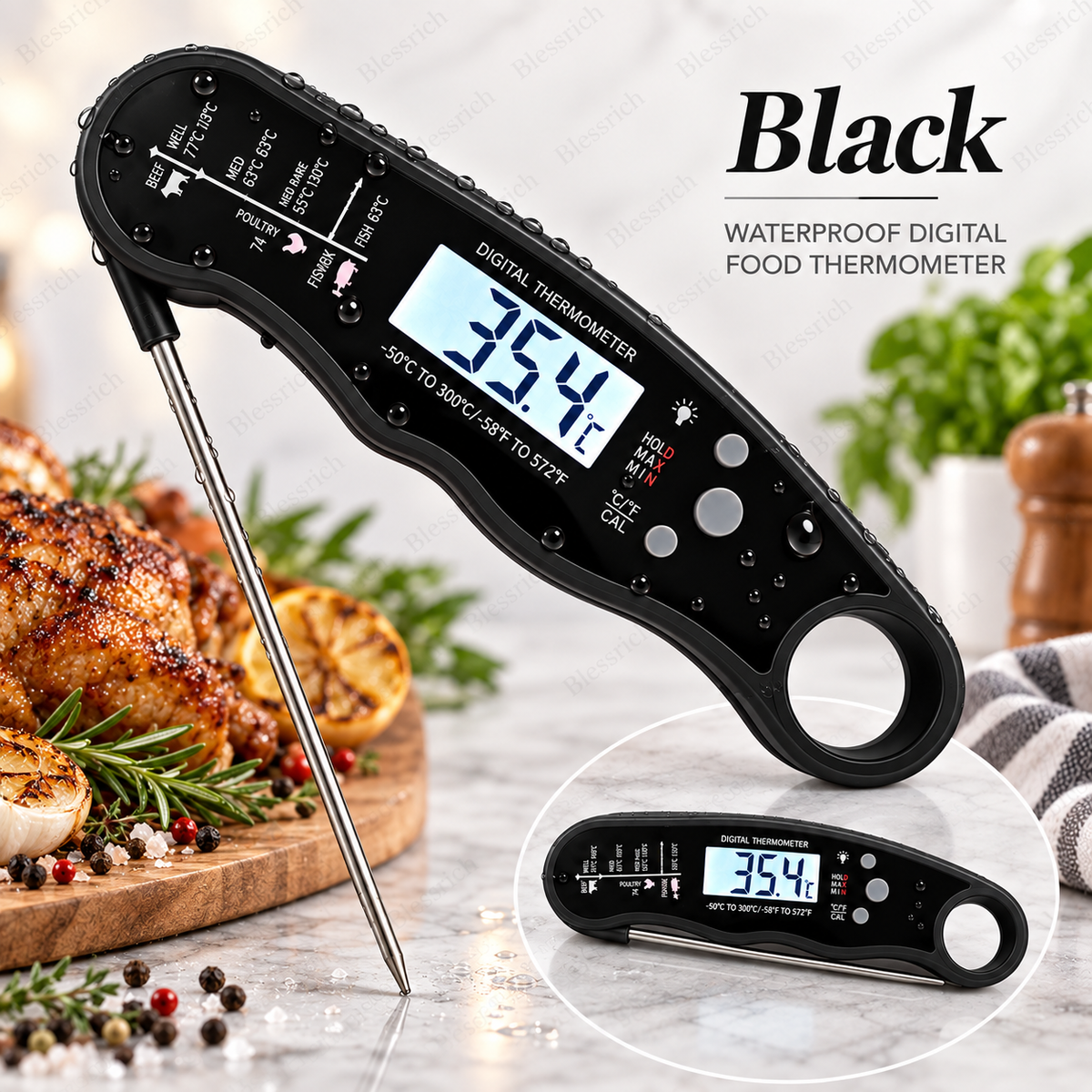 Foldable Digital Food Thermometer - Fast Reading Instant Meat Thermometer
