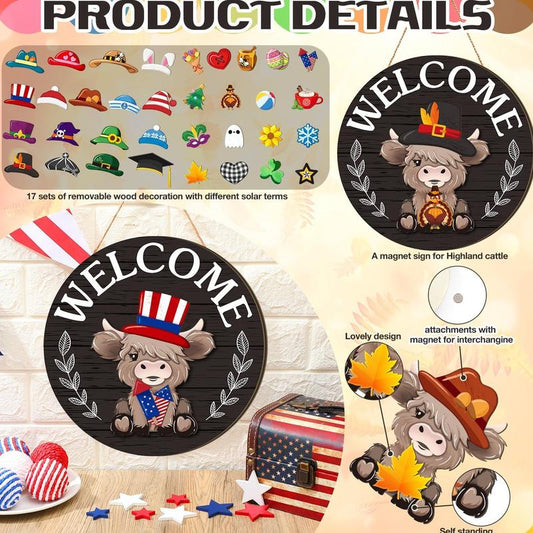 35pcs Interchangeable Welcome Sign Highland Cow Sign