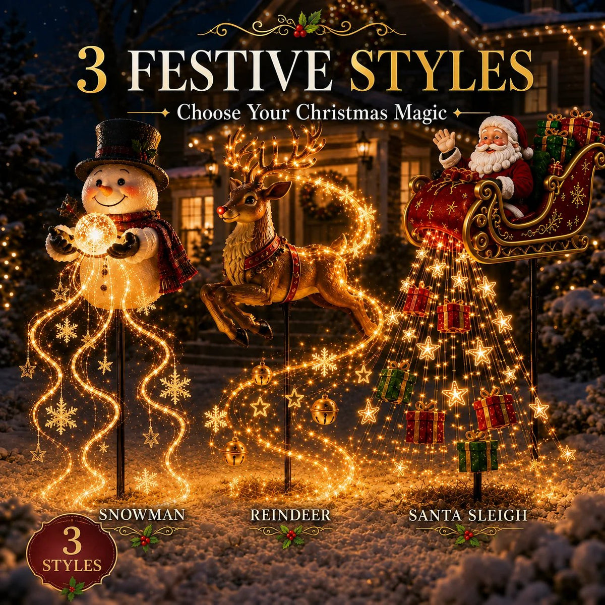 2026 Santa s Flying Sleigh Gift Cascade Solar Christmas Garden Light
