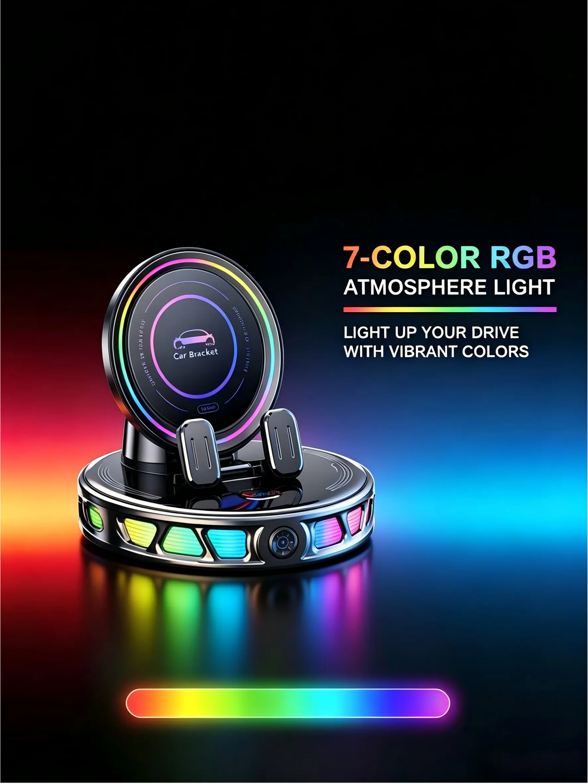 360 Rotating Wireless Charging Car Phone Mount with RGB Ambient Light