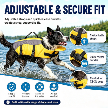 Premium Dog Life Jacket Maximum Buoyancy, High-Vis Reflective Trim & Top Rescue Grab Handle (XS XL)