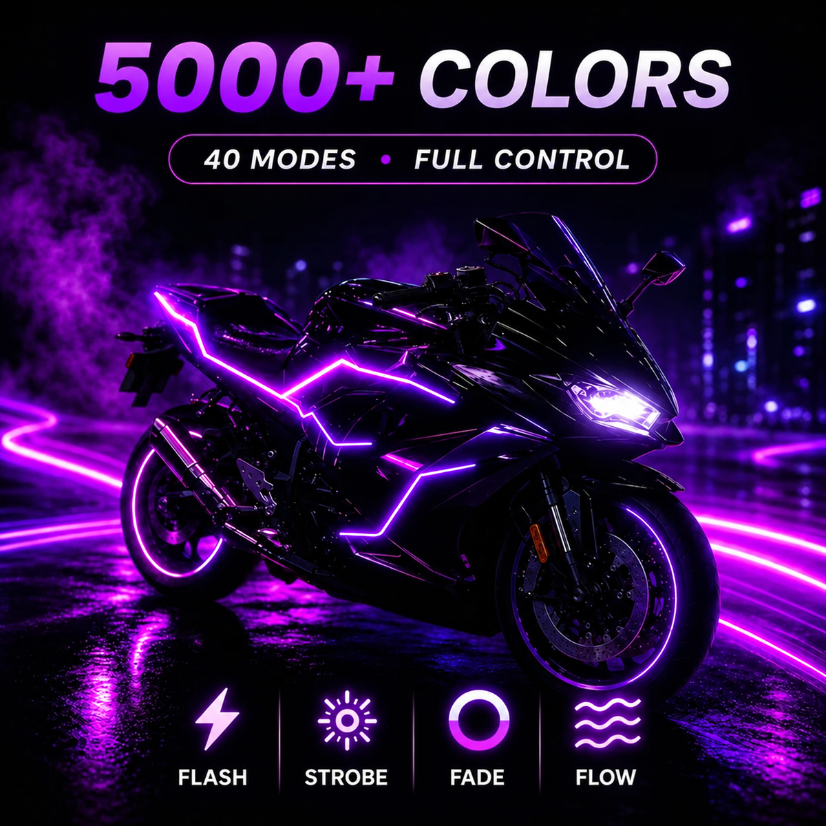 Motorcycle RGBIC Glow Kit 5000+ Colors, Music Sync & App Control
