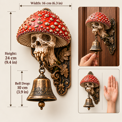 Skullcap Guardian Gothic Mushroom Skull Door Bell with Vintage Bronze Chime