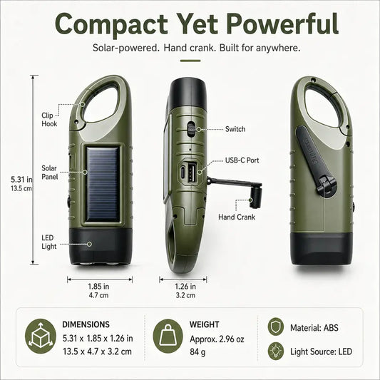 2-Pack Solar Hand Crank Emergency Flashlights USB-C Rechargeable Outdoor Lights