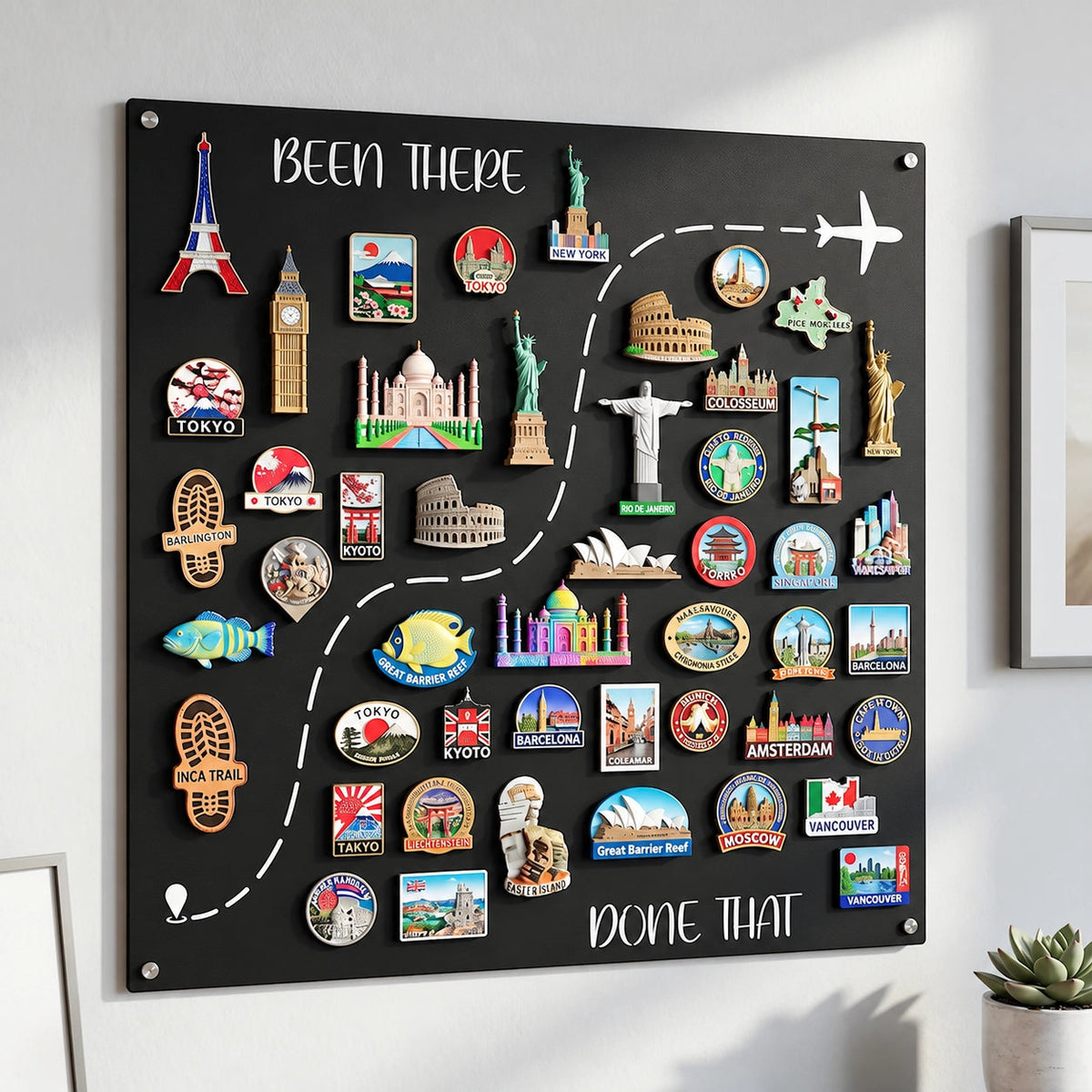 Been There, Done That Travel Magnet Display Board Round Souvenir Magnet Wall Organizer