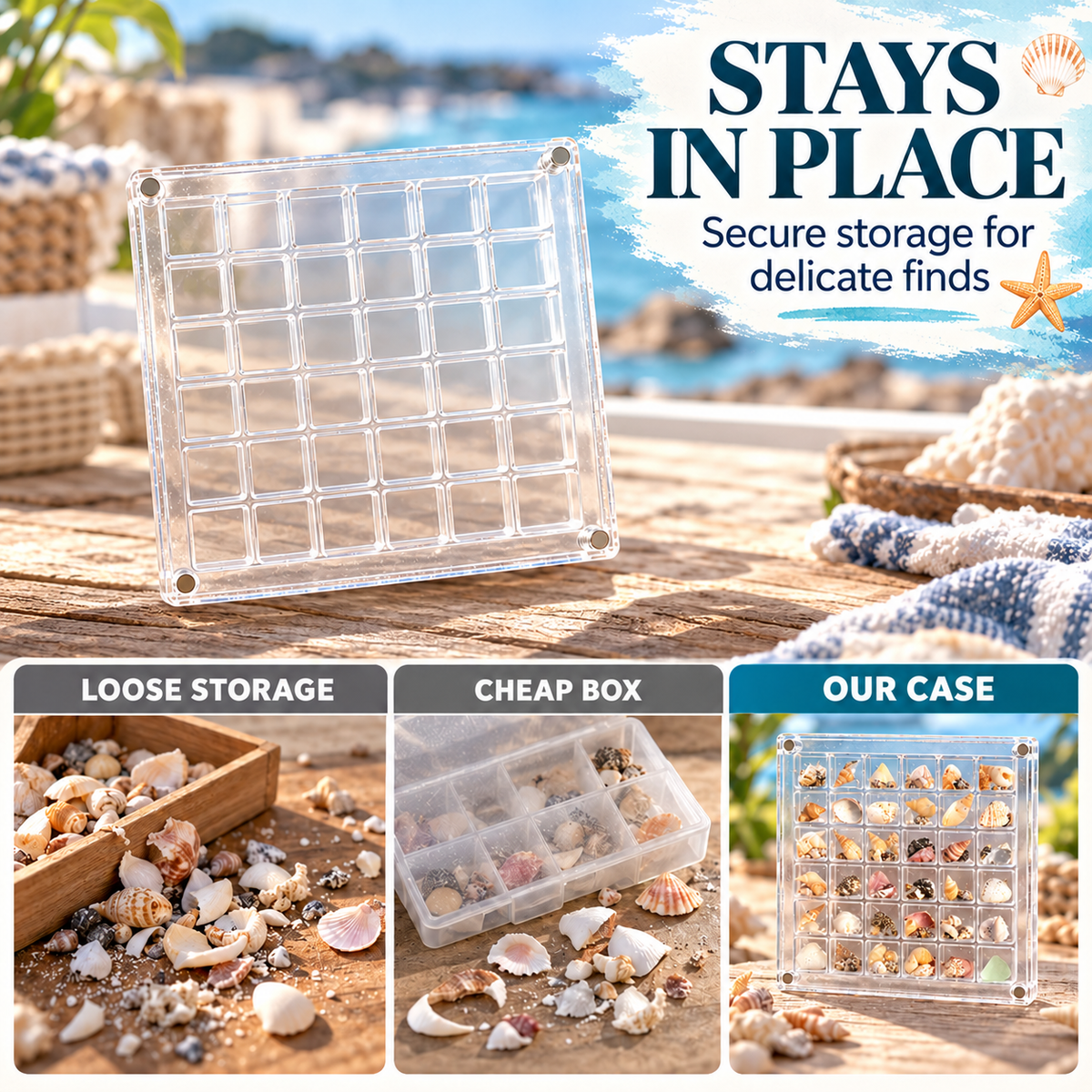 36-Grid Clear Acrylic Organizer Box for Small Collectibles