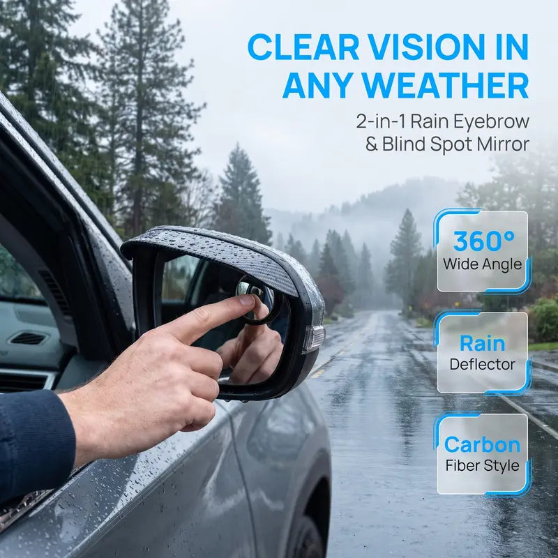 2-in-1 Rearview Mirror Rain Visor with 360 Blind Spot Mirror!