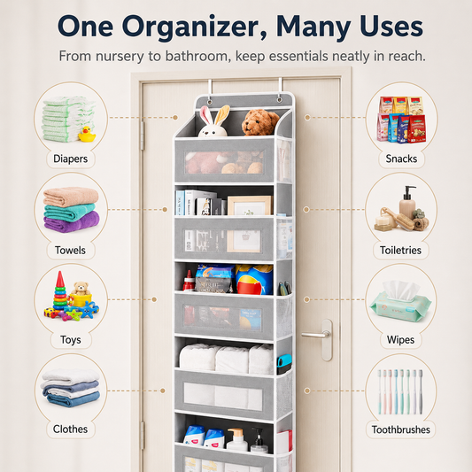 5-Tier Over-the-Door Organizer Extra Side Mesh Pockets for More Storage
