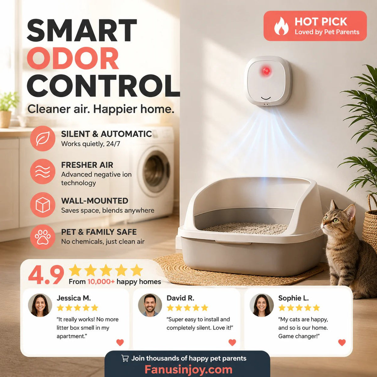 Say goodbye to unpleasant odors with it! Smart Quiet Pet Odor Eliminator