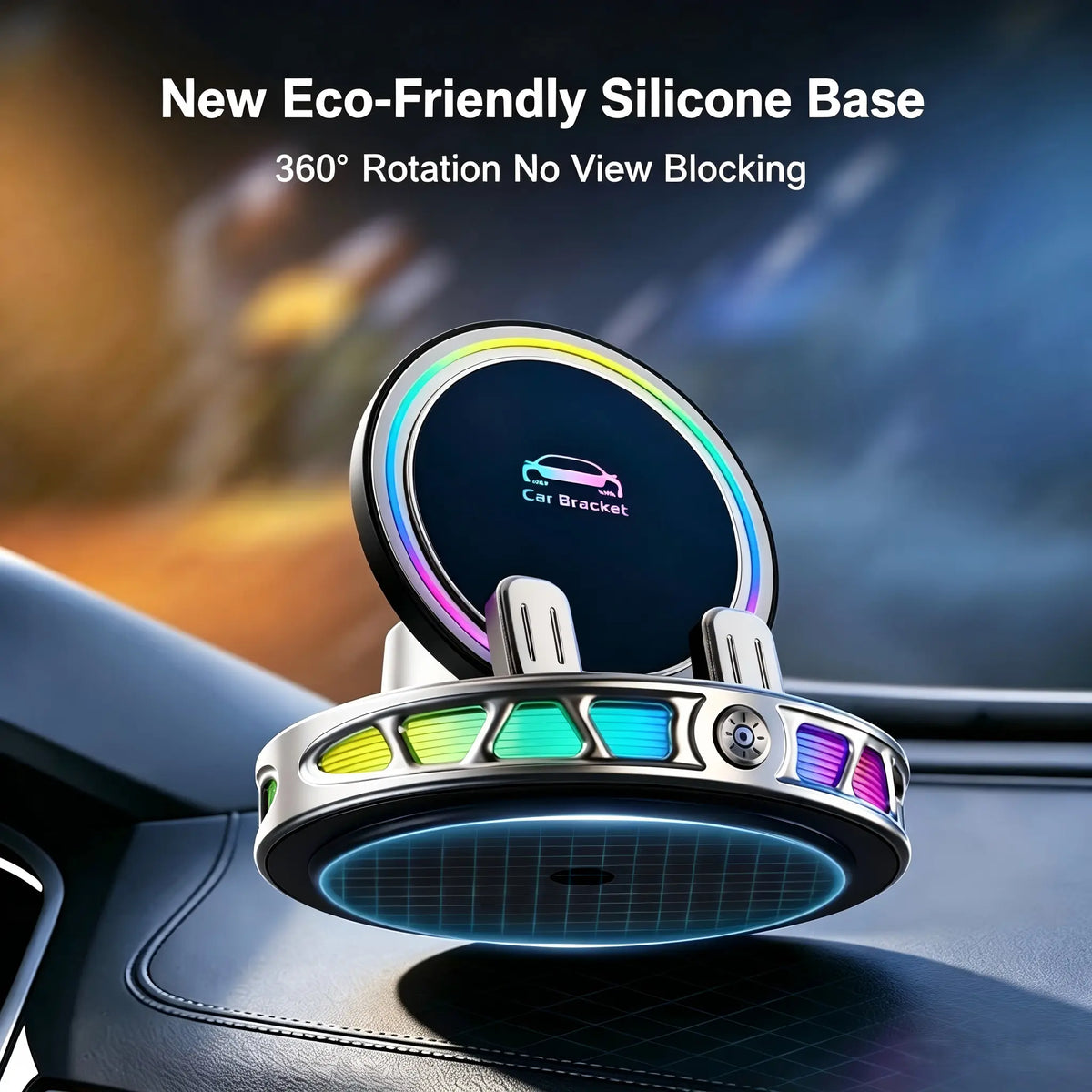 360 Rotating Wireless Charging Car Phone Mount with RGB Ambient Light