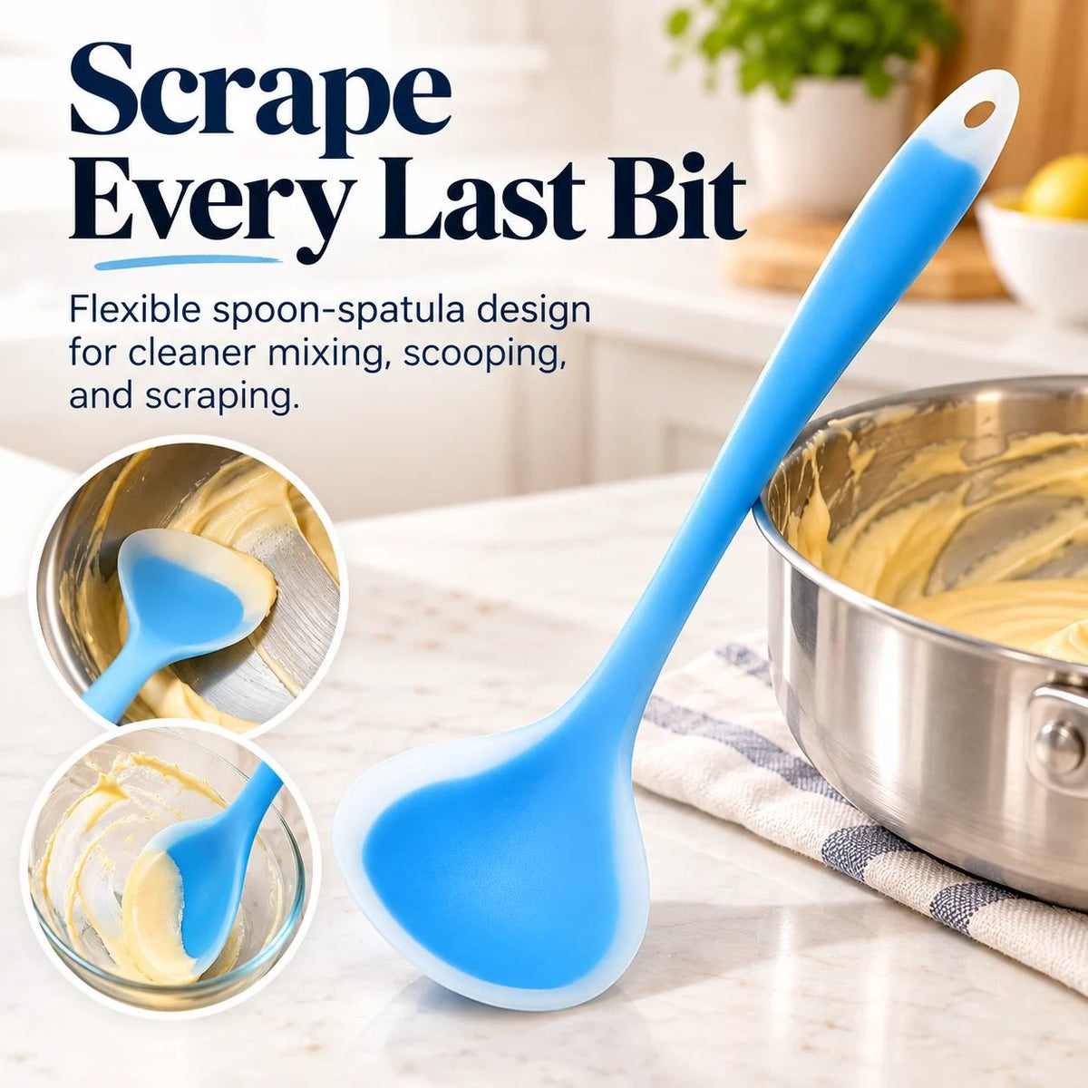 2-in-1 Silicone Scraper Spoon Flexible Edge for Easy Scooping