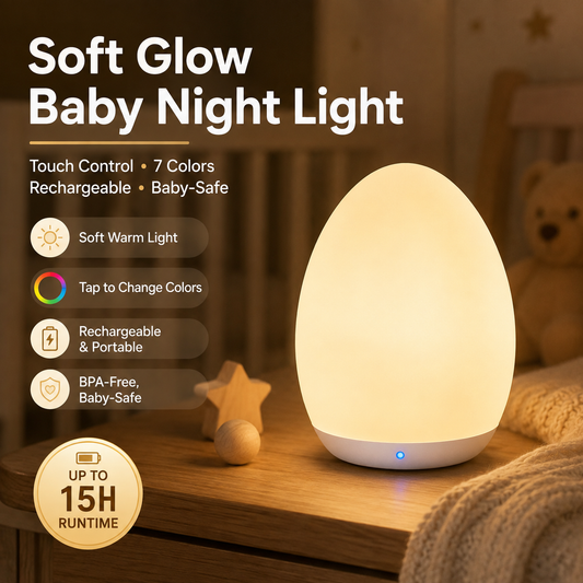 7-Color RGB Egg Night Light Tap Control, Stepless Dimming & USB Rechargeable