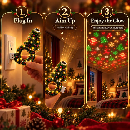 2026 USB Plug-In Christmas Projector Night Light, 6+ Holiday Pattern Ceiling Lamp