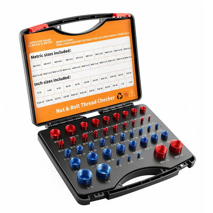 26/44-Piece Nut & Bolt Thread Checker Metric & SAE Thread Gauge Kit with Storage Case