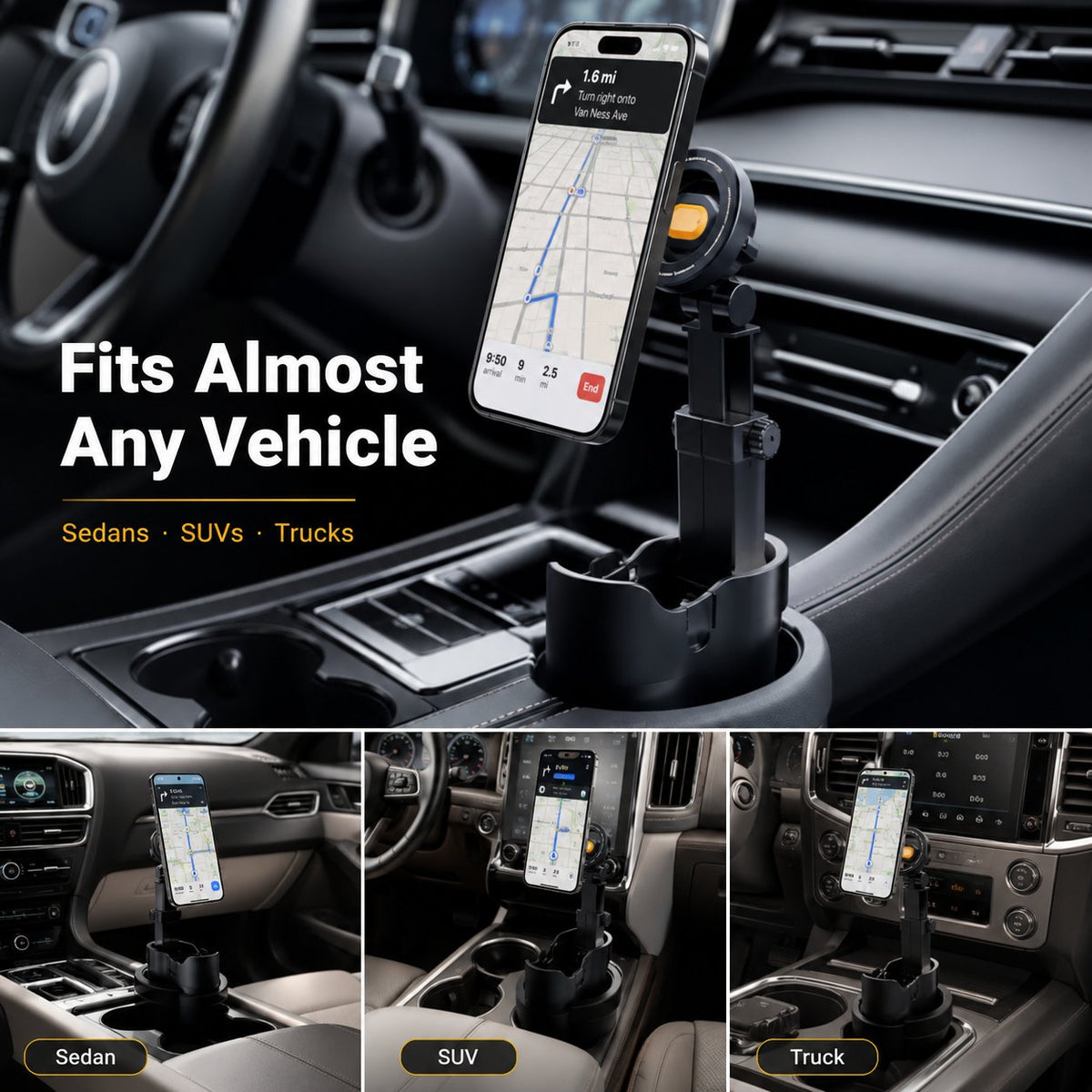 Car Cup Holder Phone Mount 360 Adjustable, Strong N52 Magnet, One-Handed Operation, Fits All Phones