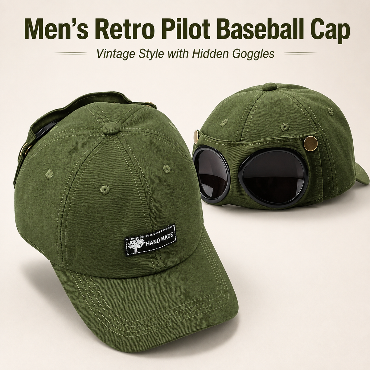 Men's Retro Pilot Baseball Cap Glasses-Ready Statement Style