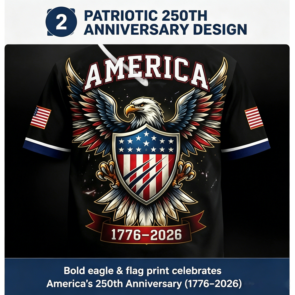 USA 250th Anniversary All-Over Print Patriotic Baseball Jersey