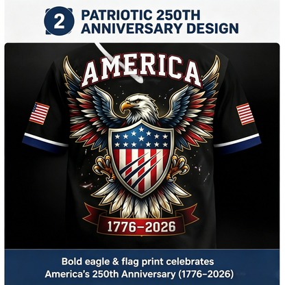 USA 250th Anniversary All-Over Print Patriotic Baseball Jersey