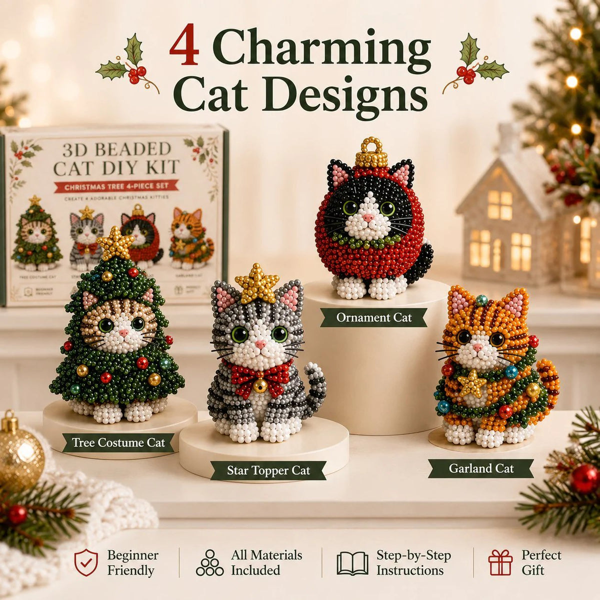 Create Your Own 3D Beaded Christmas Cats | Beginner-Friendly DIY Kit