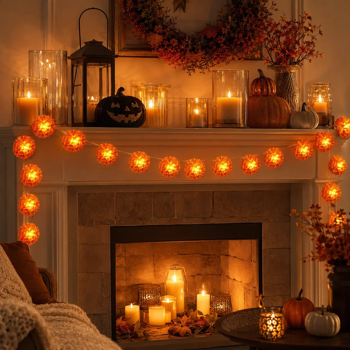USB Charging Lighted Marigold Garland