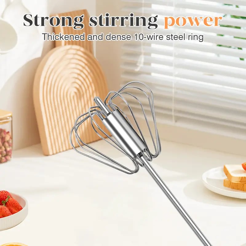 Stainless Steel Hand-Push Rotary Whisk Effortless Mixing in Seconds!