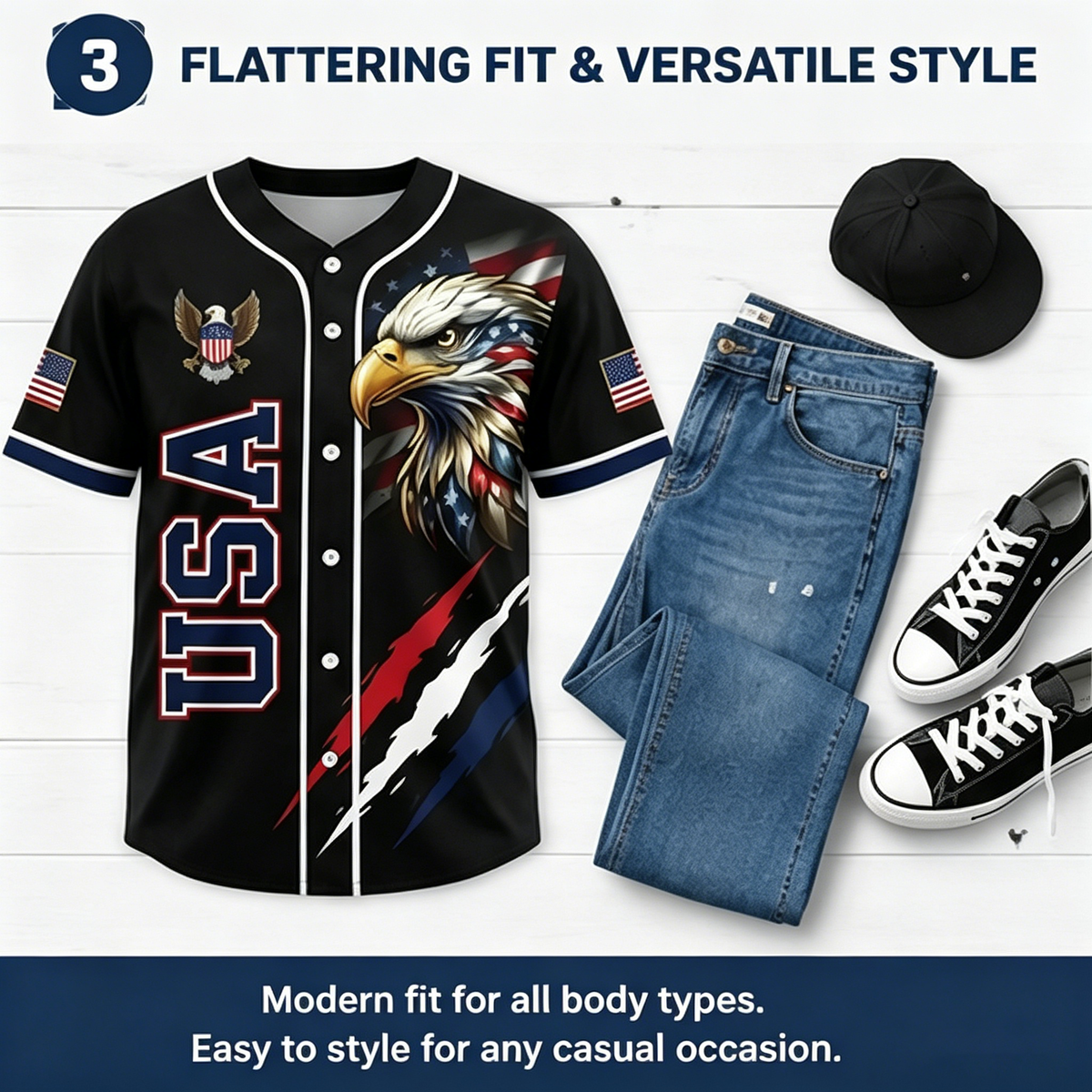 USA 250th Anniversary All-Over Print Patriotic Baseball Jersey