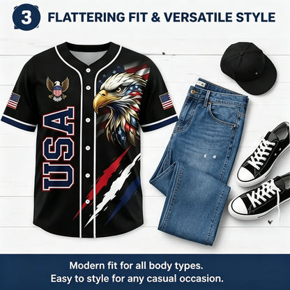 USA 250th Anniversary All-Over Print Patriotic Baseball Jersey