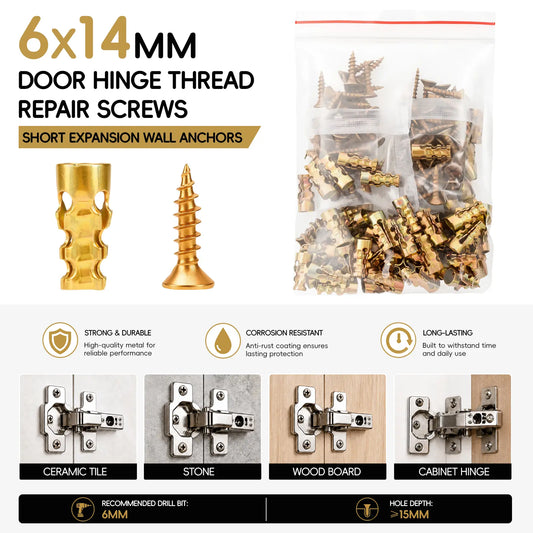 6x14mm Short Expansion Wall Anchors for Cabinet Hinge Repair