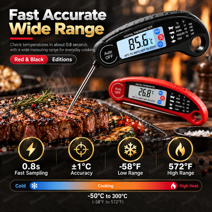 Foldable Digital Food Thermometer - Fast Reading Instant Meat Thermometer