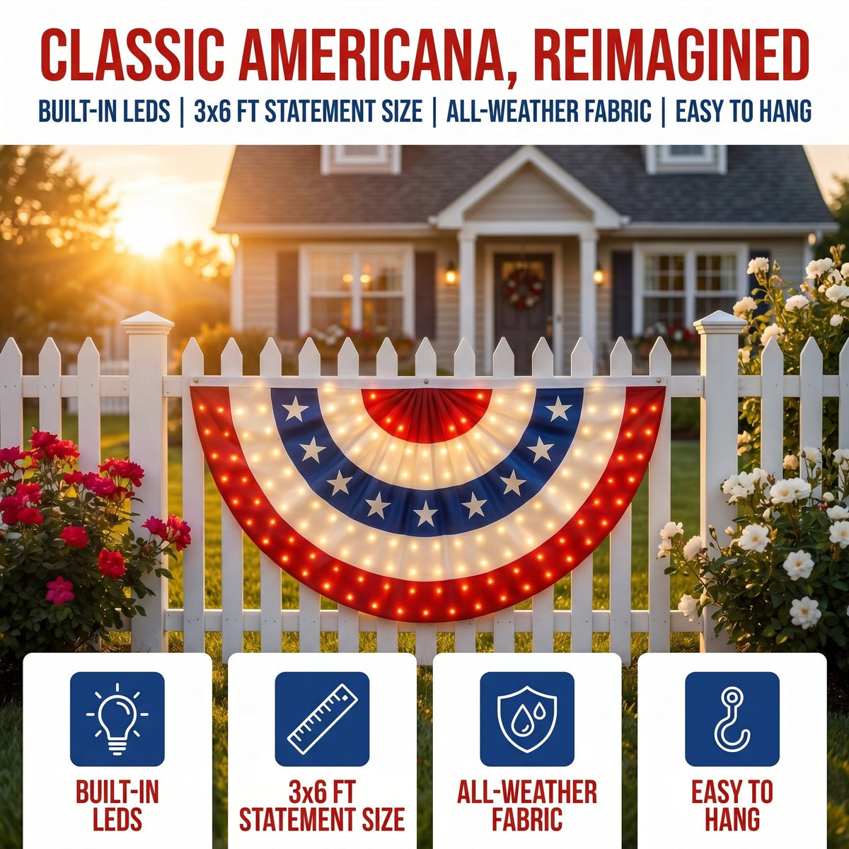 3 x 6 Ft LED Patriotic Bunting Banner for America s 250th