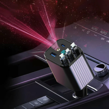 7-in-1 Retractable Fast Car Charger with Voltage Display USB-C, Fast Charging & Essential for Daily Use