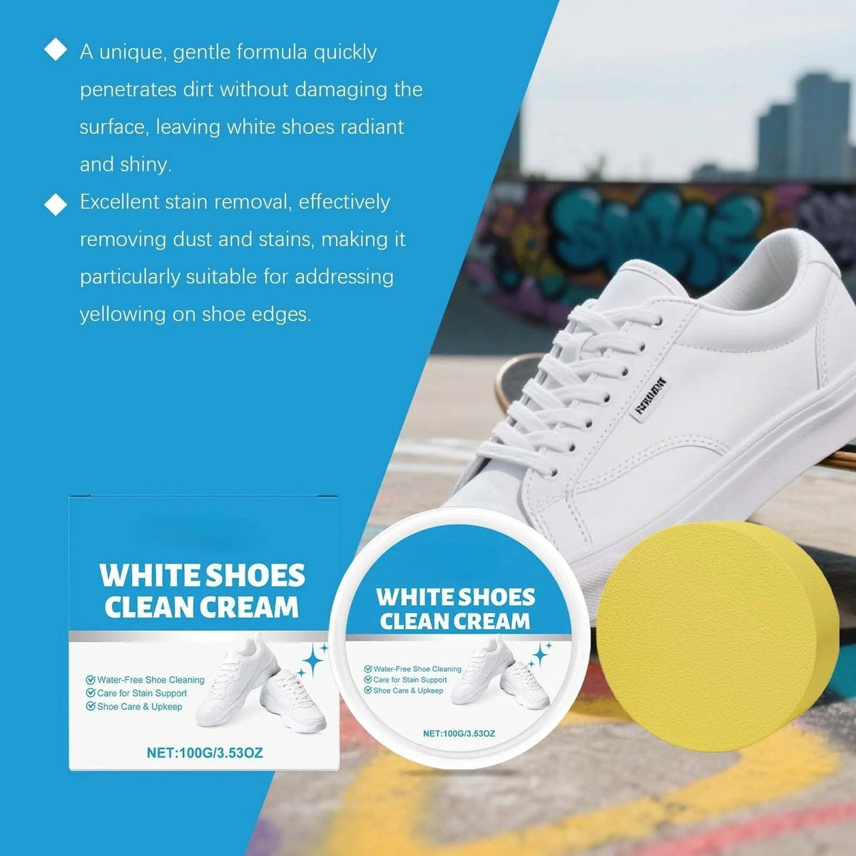 White Shoe Cleaner Cream | Multipurpose No-Wash Solid Comes with Sponge