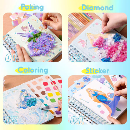 Poke-in 4-in-1 Diamond Painting Kits & Art Magic Princess Craft Kit Stuffers Watercolor DIY Gifts for Girls Handicraft