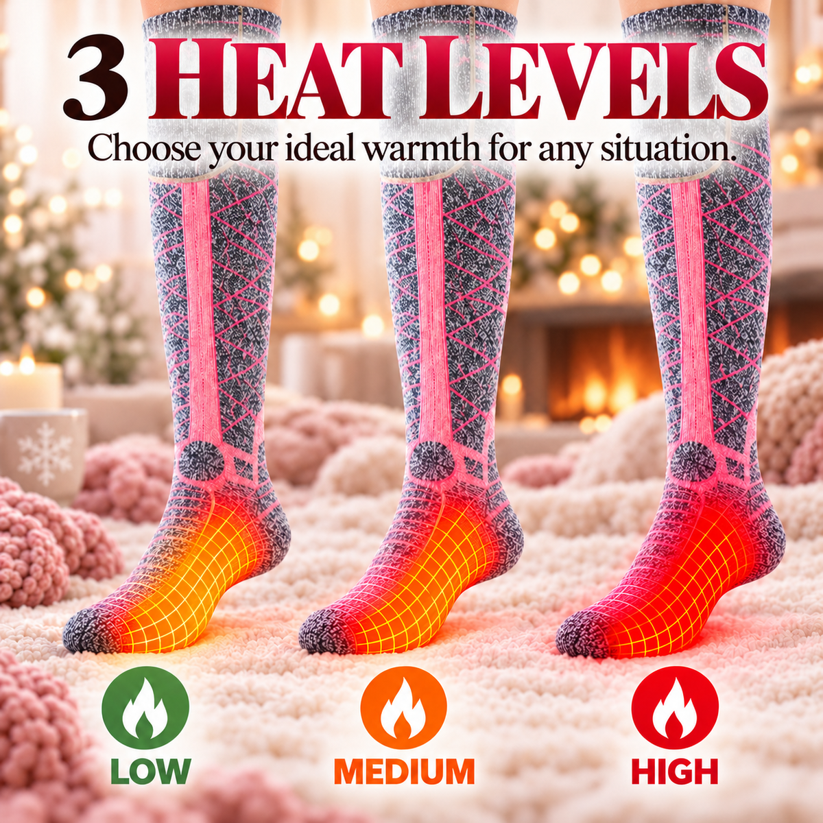 Winter Heated Socks with 3 Heat Settings & Rechargeable Batteries