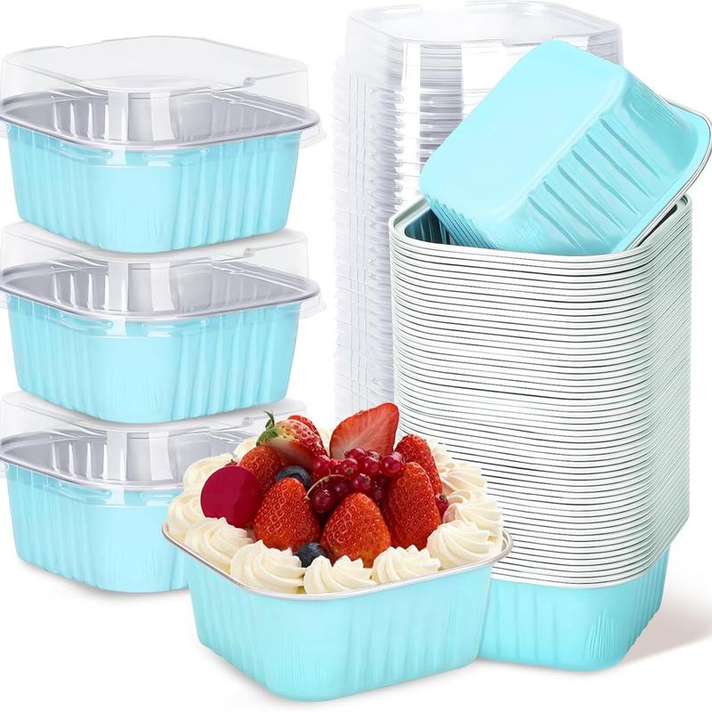 30-Pack Pink Mini Foil Cake Pans with Lids 5oz Disposable Dessert Cups
