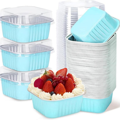 30-Pack Pink Mini Foil Cake Pans with Lids 5oz Disposable Dessert Cups