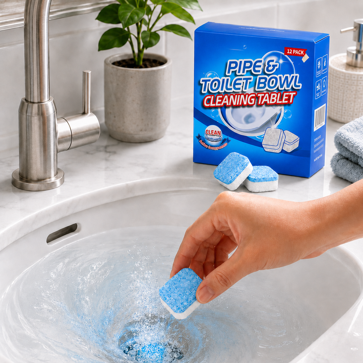 Drain Cleaning Tablets 12 Pack For Sinks, Showers & Washing Machines