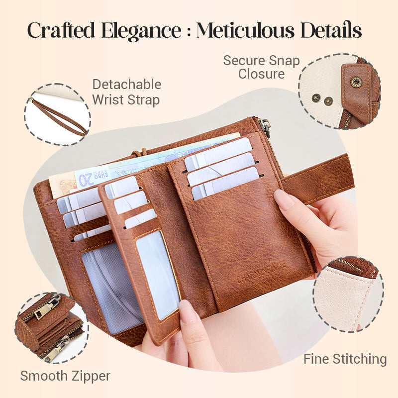 Women's Retro Style RFID Blocking Tri-fold Wallet