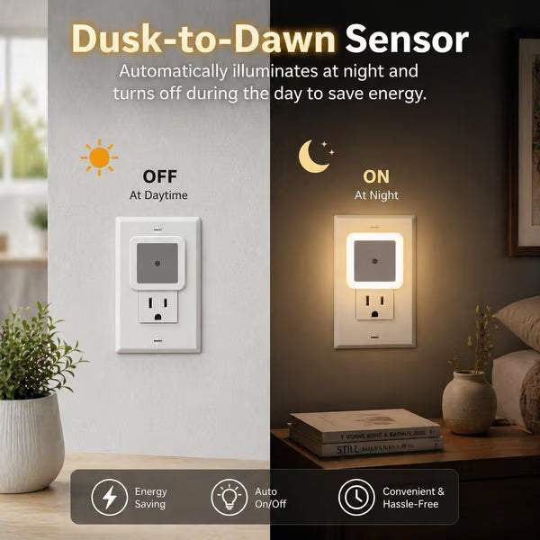6-Pack Dusk-to-Dawn LED Night Lights (Warm White, Plug-In)