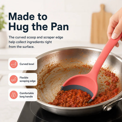 2-in-1 Silicone Scoop & Scraper Spoon Multi-Purpose Cooking & Serving Utensil