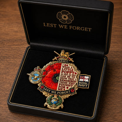 British Armed Forces Lest We Forget Tribute Metal Badge